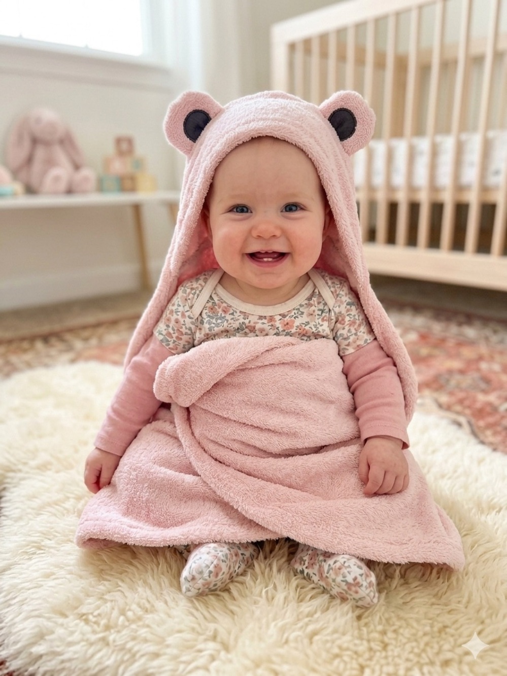NWT Carter's Pink Plush Bear Hooded Baby Blanket 2014 NOS Vintage 30x40